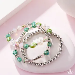 Nonstop Nostalgia - Multi - Iridescent and Rose Bead Paparazzi Stretchy Bracelet - 2025 Empower Me Pink Exclusive