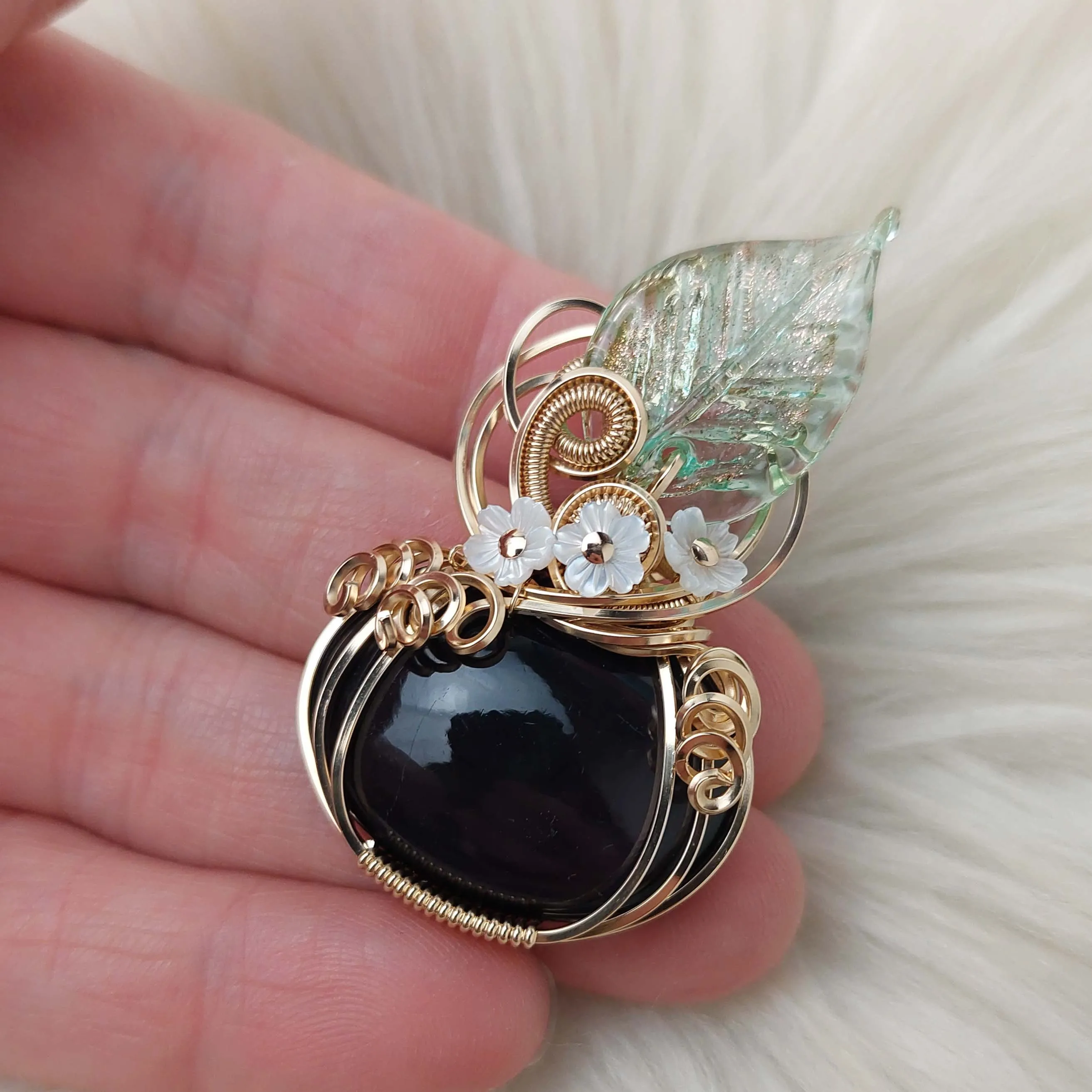 Obsidian And 14k Goldfilled Pumpkin Pendant