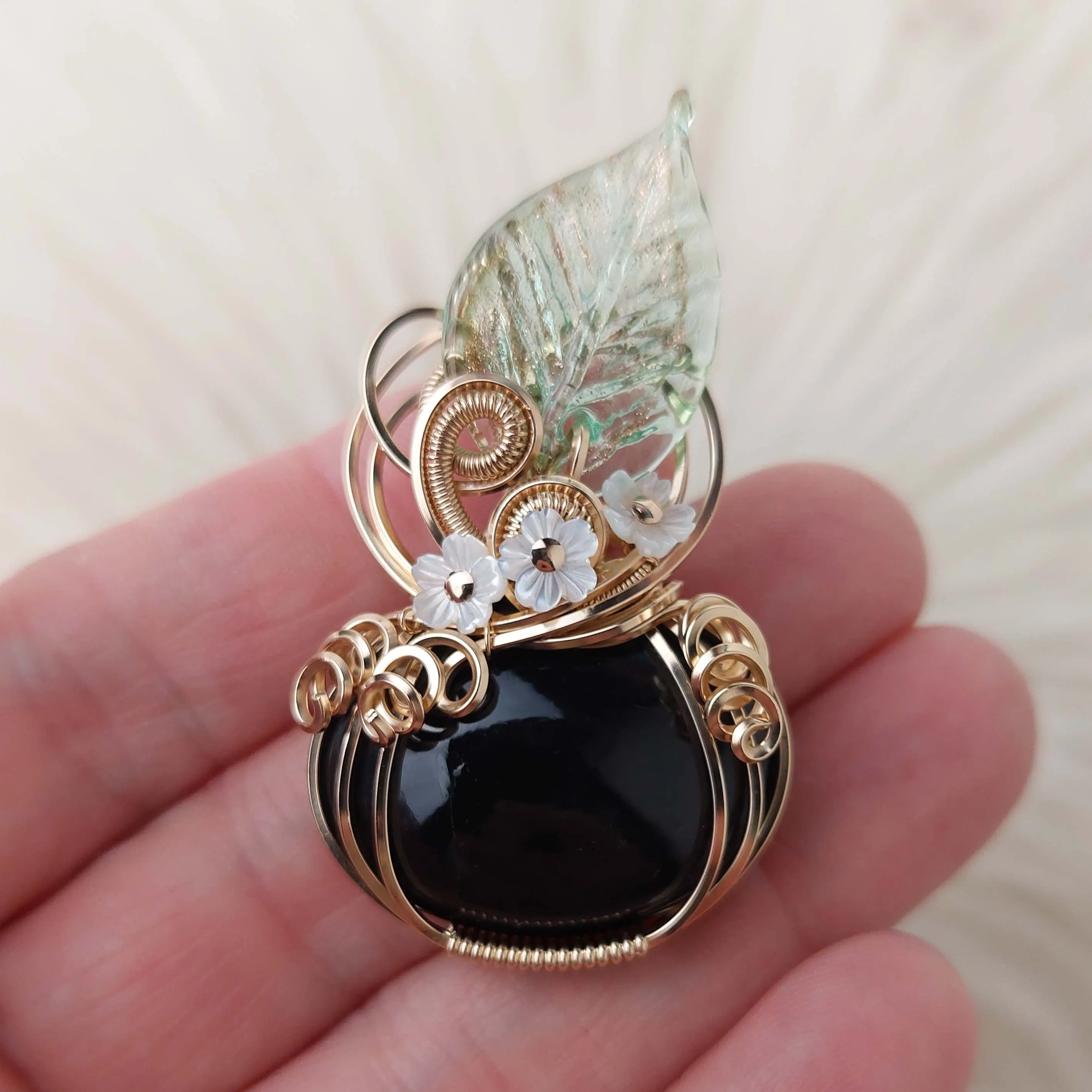 Obsidian And 14k Goldfilled Pumpkin Pendant