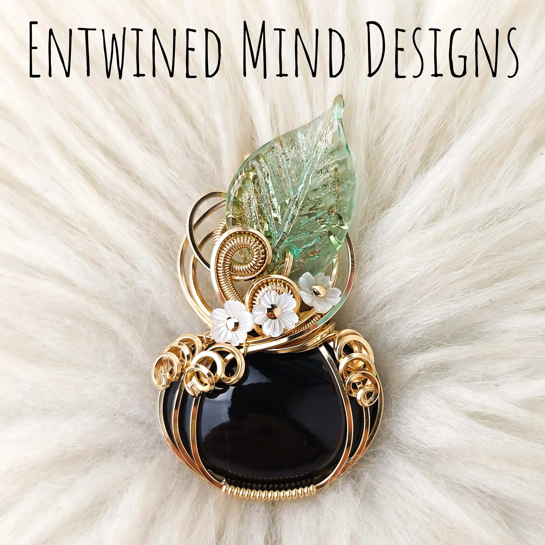 Obsidian And 14k Goldfilled Pumpkin Pendant