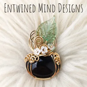 Obsidian And 14k Goldfilled Pumpkin Pendant