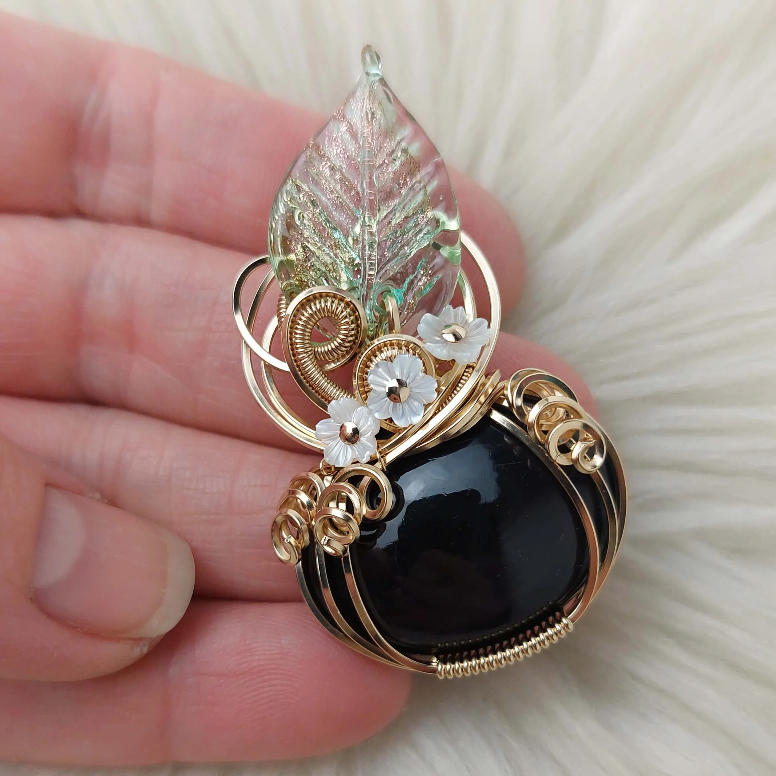 Obsidian And 14k Goldfilled Pumpkin Pendant