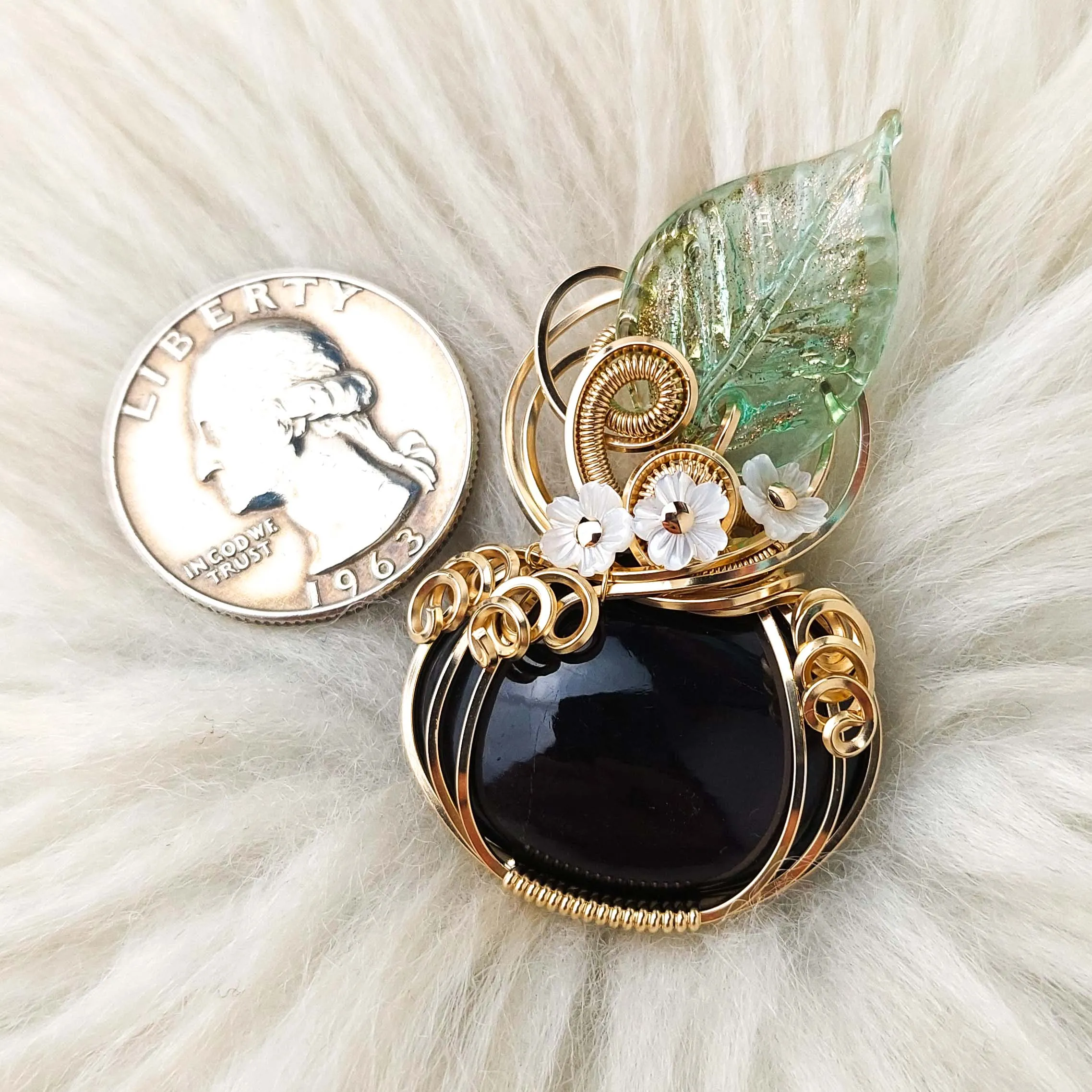 Obsidian And 14k Goldfilled Pumpkin Pendant