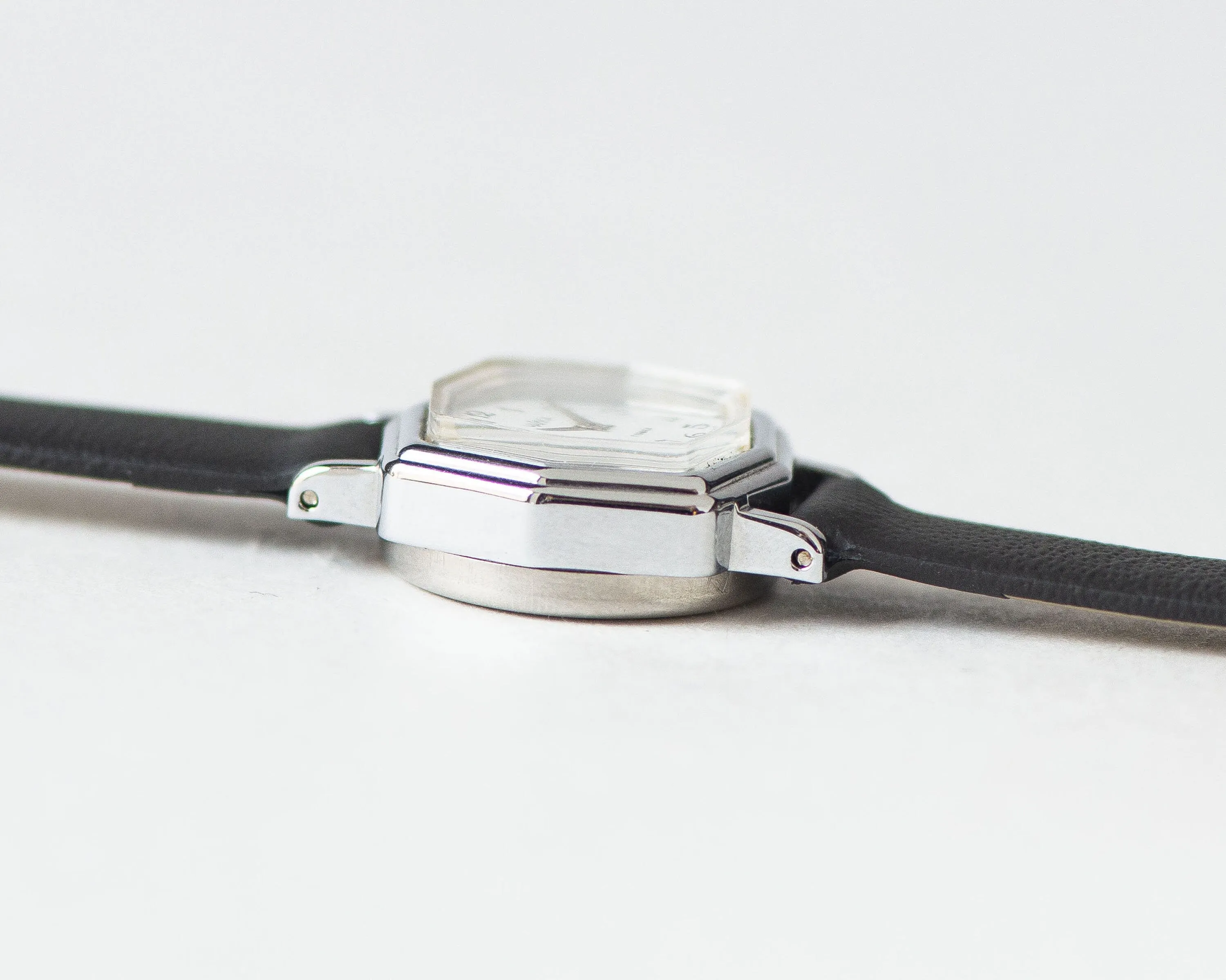 Octagon case women's watch unused vintage, small ladies wristwatch Seagull, woman watch small silver shade gift, new genuine leather strap