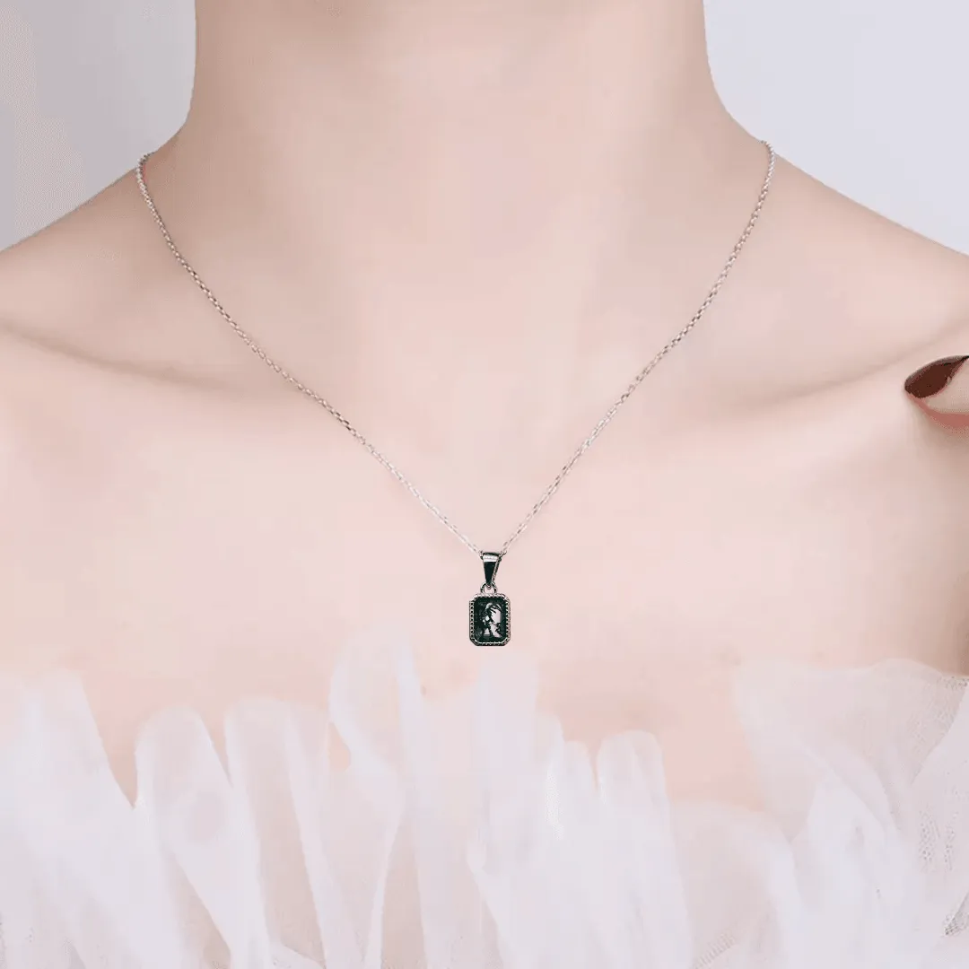 Octagon Moss Green Agate Pendant Necklace
