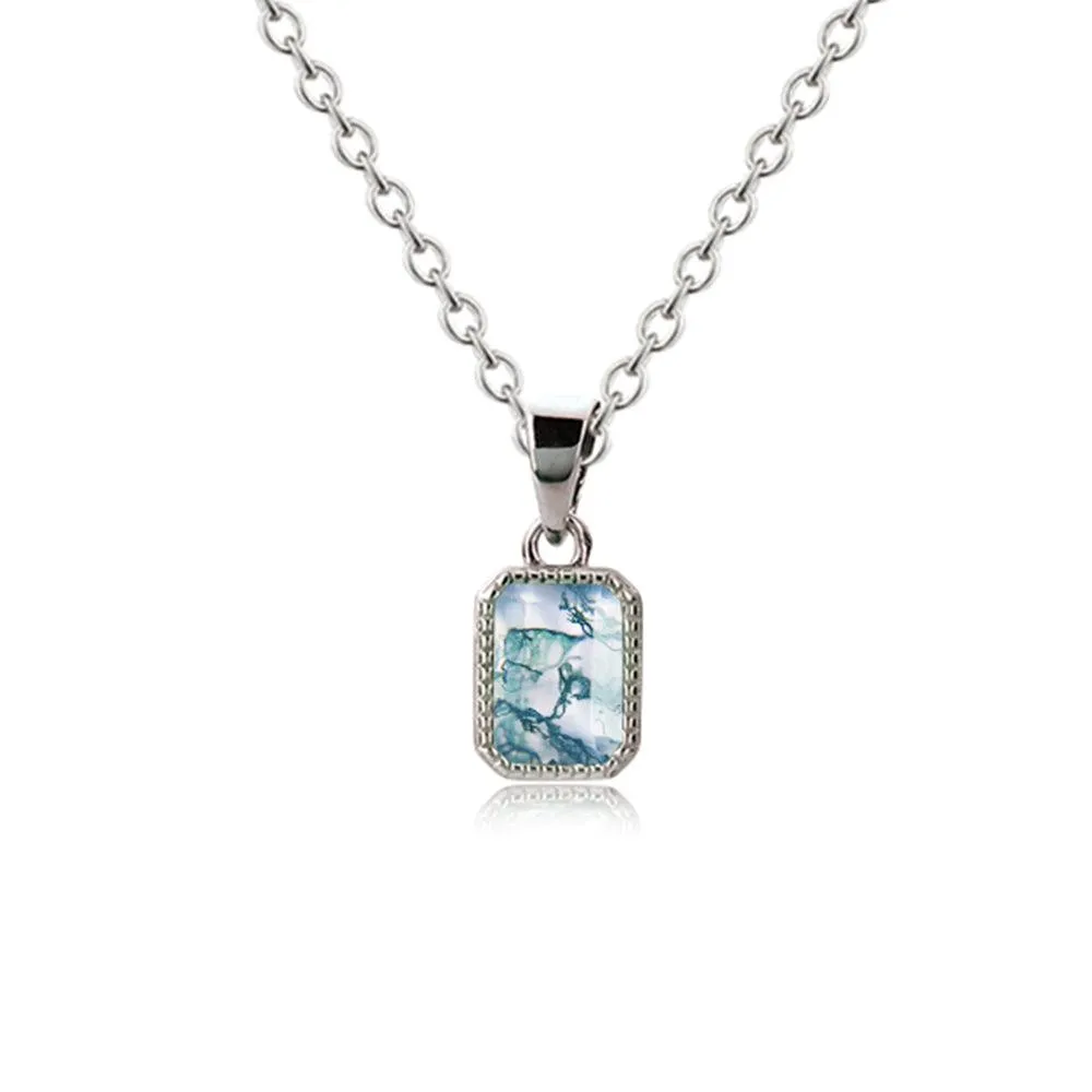 Octagon Moss Green Agate Pendant Necklace