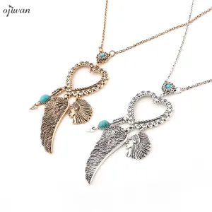 Ojiwan Tibetan Indian Native American Necklace Boho Hippe Chic Arrowhead Wing Necklace Cowgirl Ethnic Gypsy Jewelry Navajo