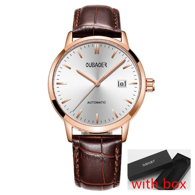OUBAOER 2019 men's watches top luxury brand leather business Automatic watch Calendar display clock waterproof relogio masculino