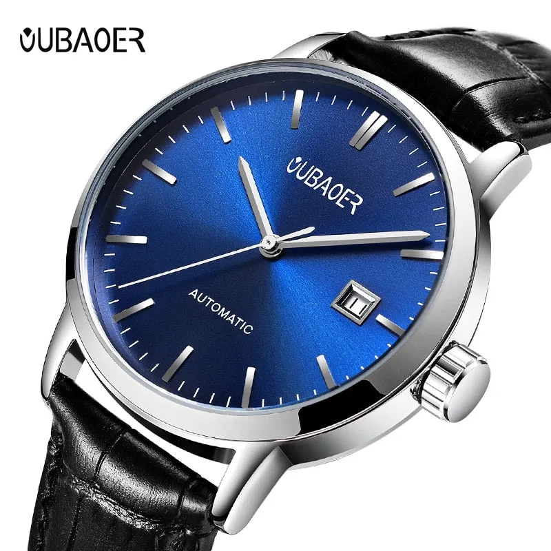 OUBAOER 2019 men's watches top luxury brand leather business Automatic watch Calendar display clock waterproof relogio masculino