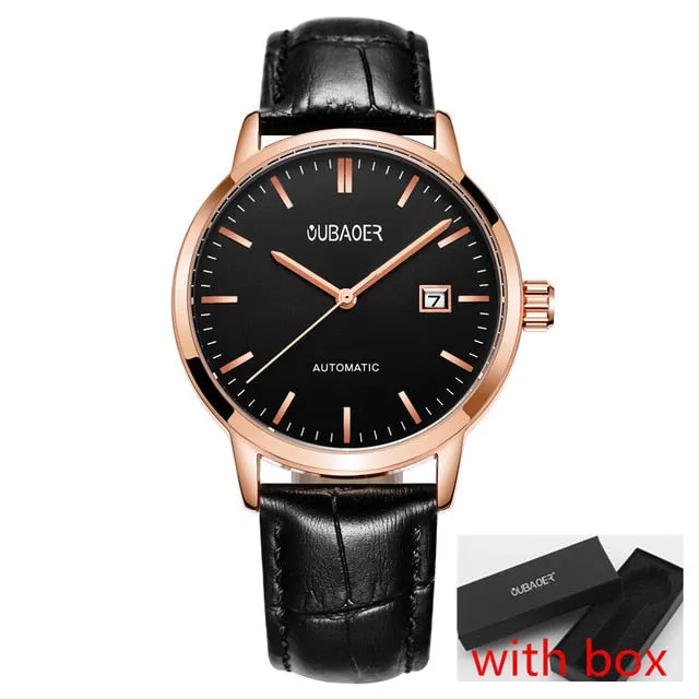 OUBAOER 2019 men's watches top luxury brand leather business Automatic watch Calendar display clock waterproof relogio masculino