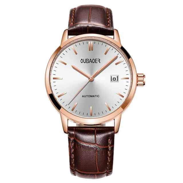 OUBAOER 2019 men's watches top luxury brand leather business Automatic watch Calendar display clock waterproof relogio masculino