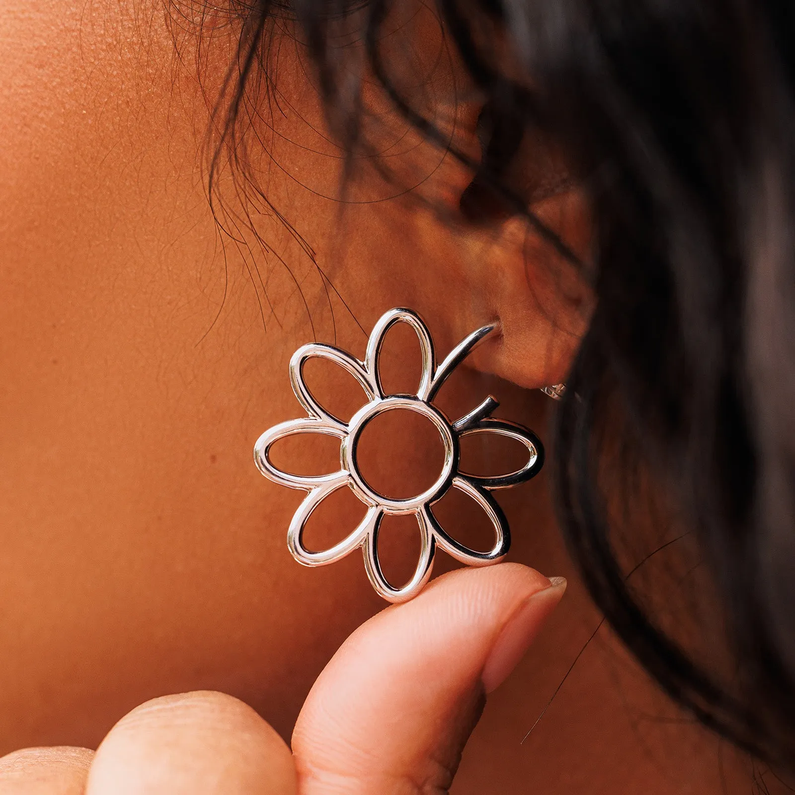 Oversized Daisy Hoop Earrings