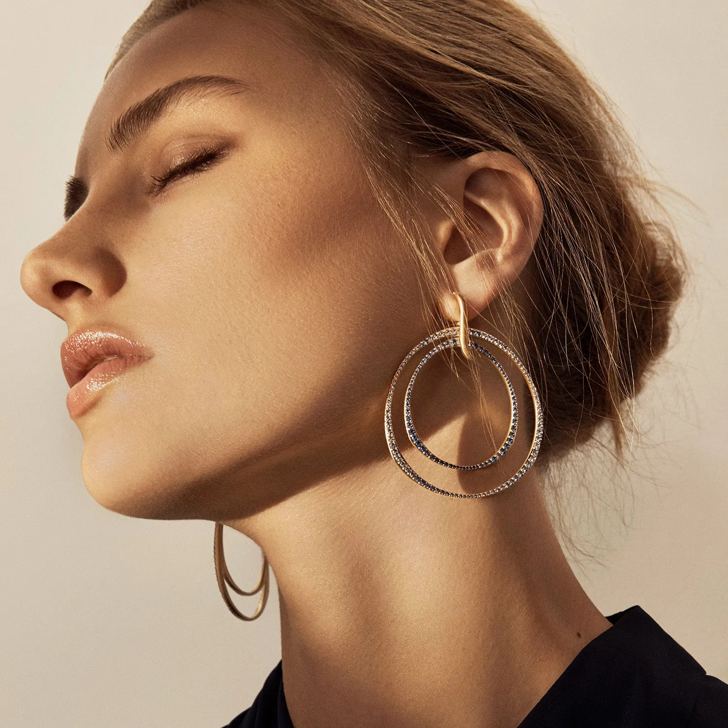 Oversized Ombre Blue Sapphire Double Hoop Earrings