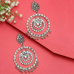 Oxidised Kundan Beads Dangler Hoop Earrings