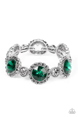 Palace Property - Green - Circle Gem Hematite Rhinestone Paparazzi Stretchy Bracelet