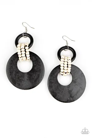 Paparazzi Beach Day Drama - Black/Brown and White Wooden Earrings