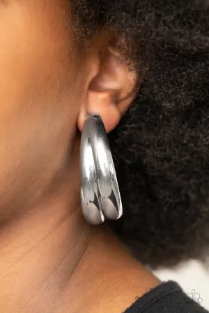 Paparazzi Colossal Curves - Silver Double Hoop Earrings