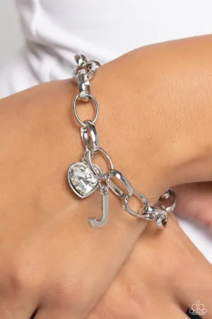 Paparazzi - Guess Now Its INITIAL - White - J Bracelet