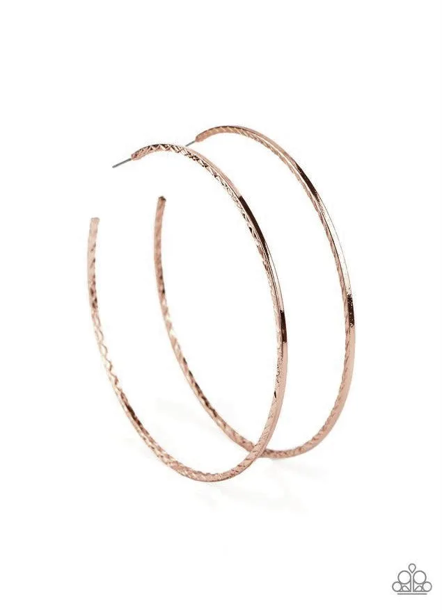 Paparazzi " Diamondback Diva " Copper Penny Metal Diamond Cut Hoop Earrings
