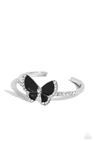 Particularly Painted - Black - Butterfly White Rhinestone Paparazzi Cuff Bracelet