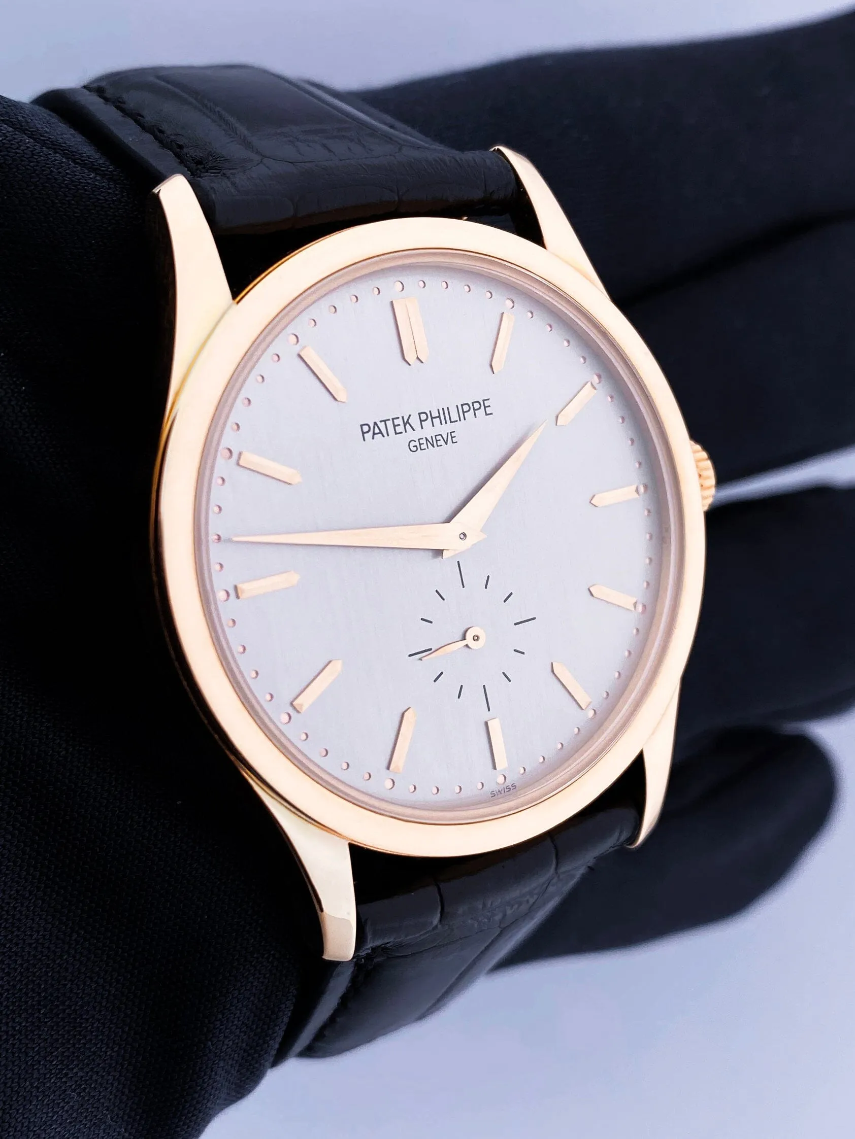 Patek Philippe Calatrava 5196R 18K Rose Gold Mens Watch Papers
