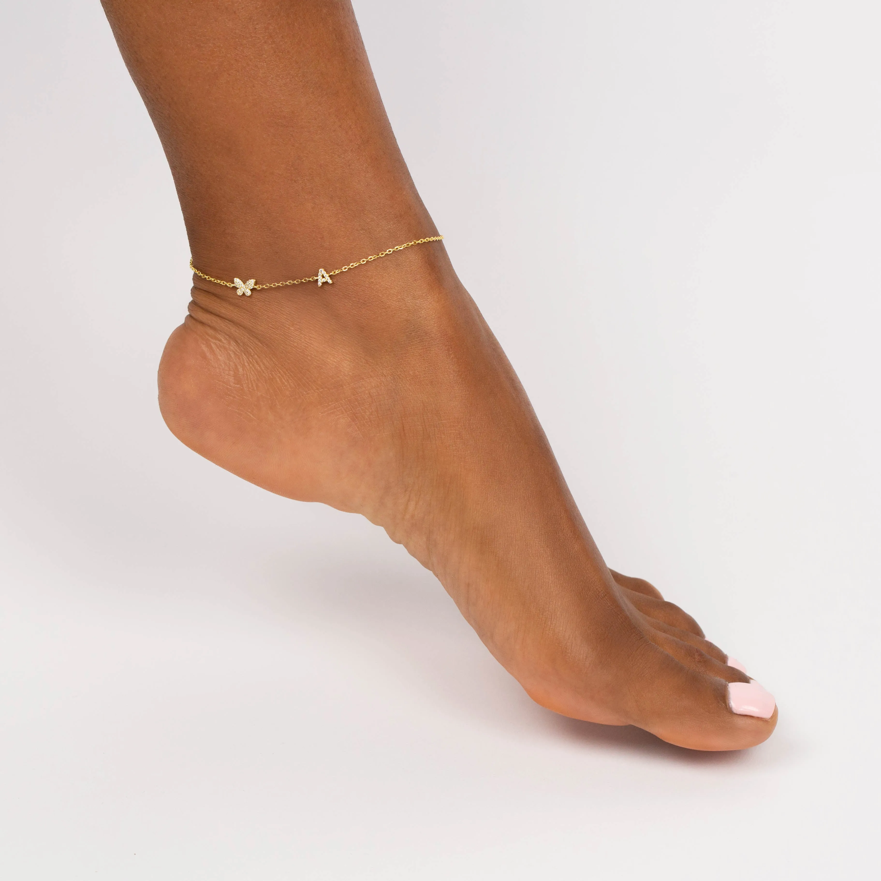 Pavé Butterfly Initial Anklet