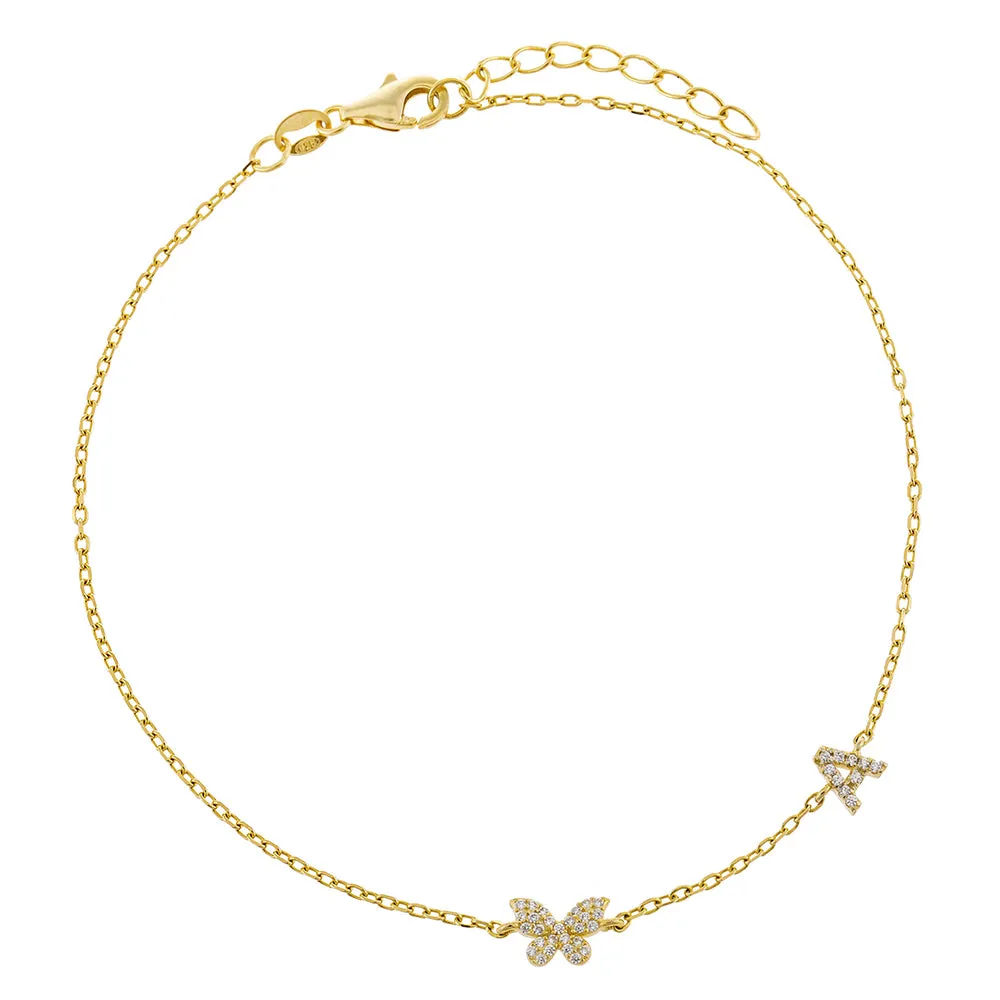 Pavé Butterfly Initial Anklet