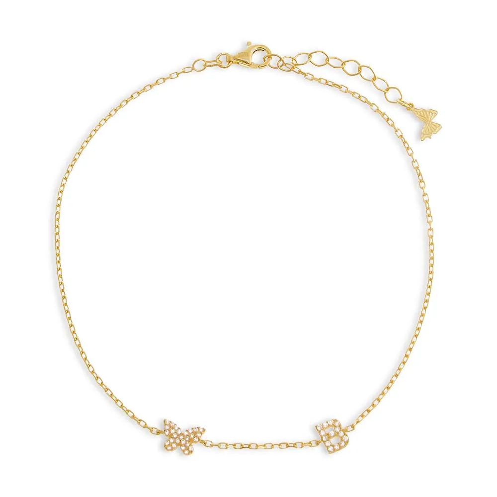 Pavé Butterfly Initial Anklet