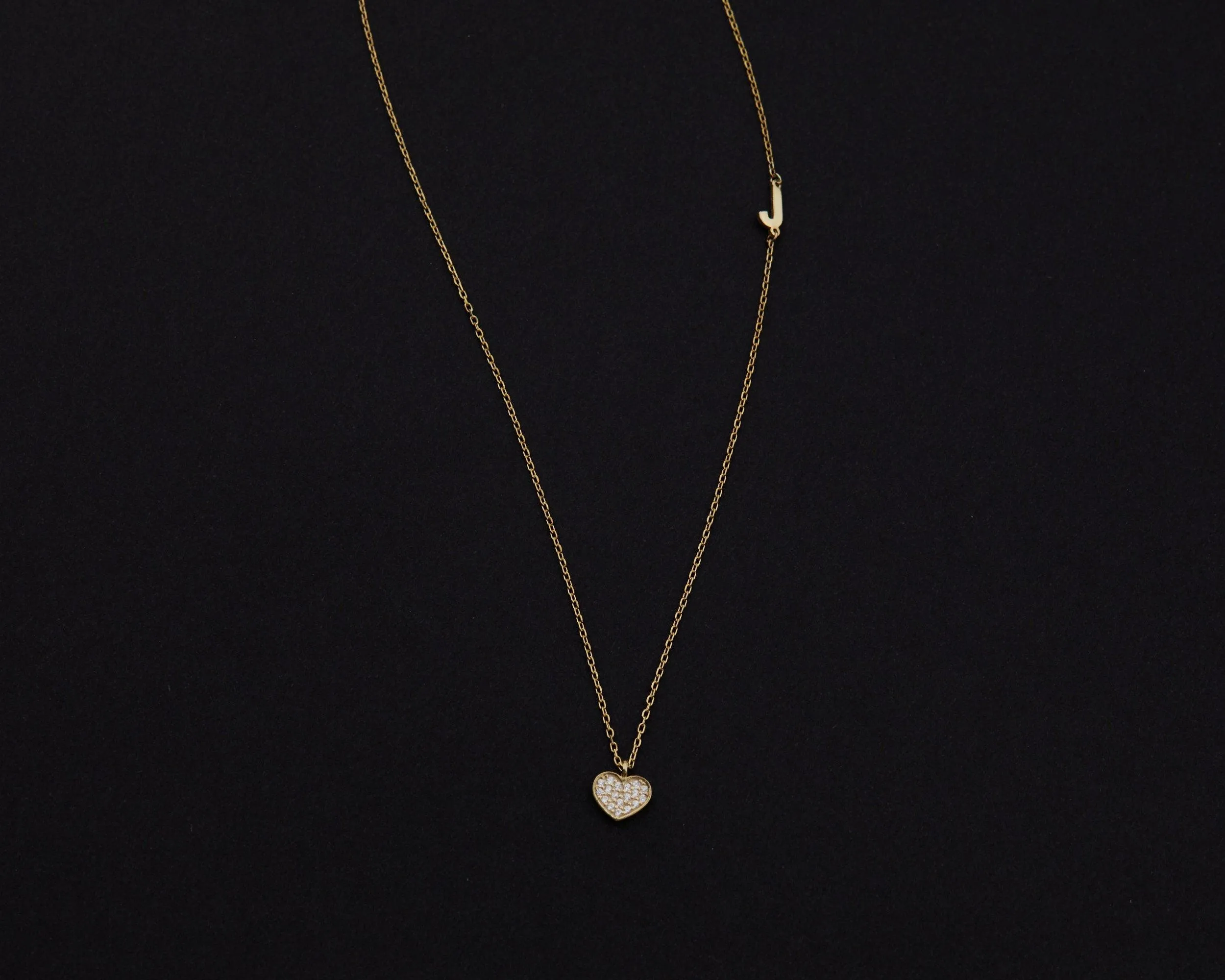 Pave Heart Initial Necklace