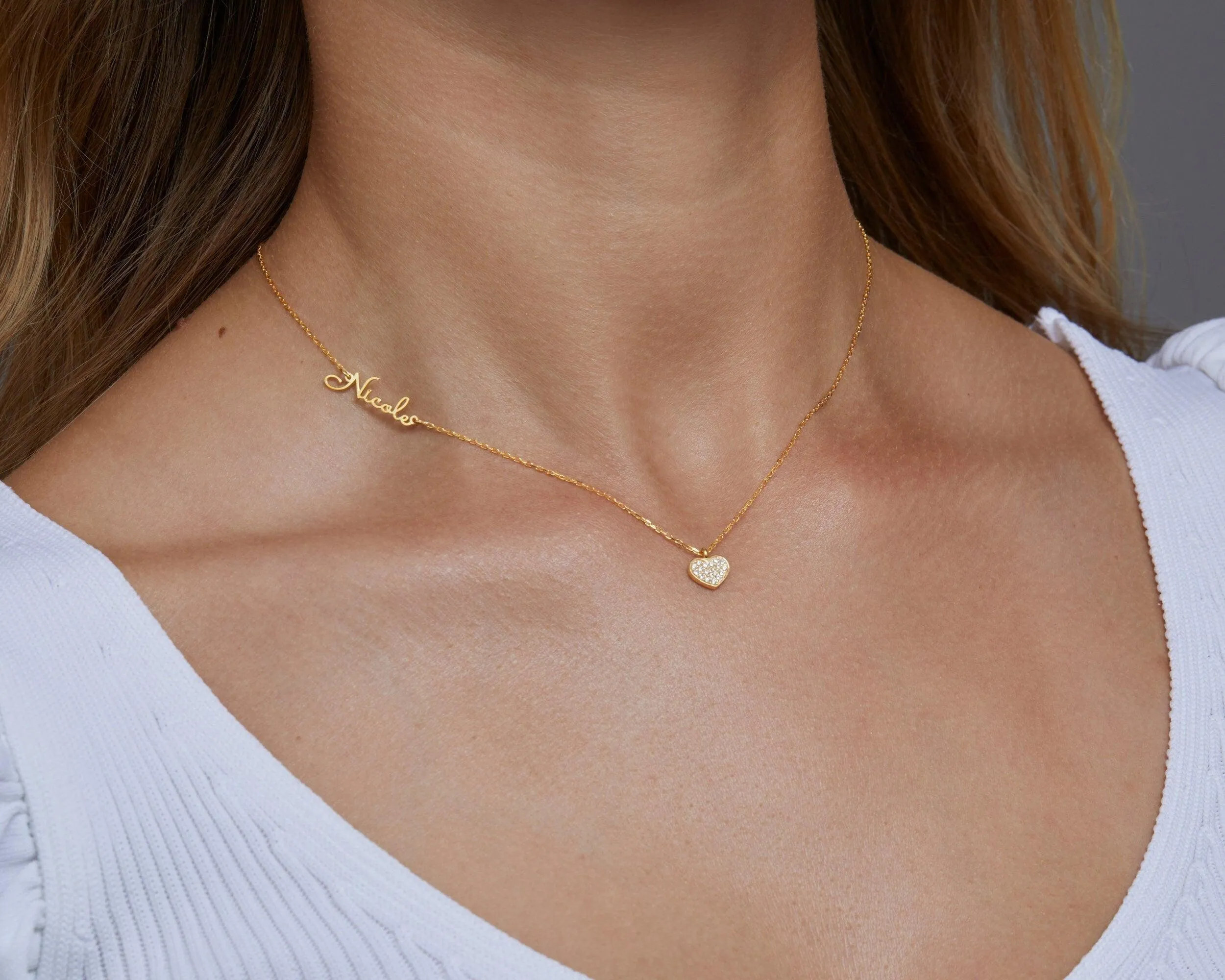 Pave Heart Initial Necklace