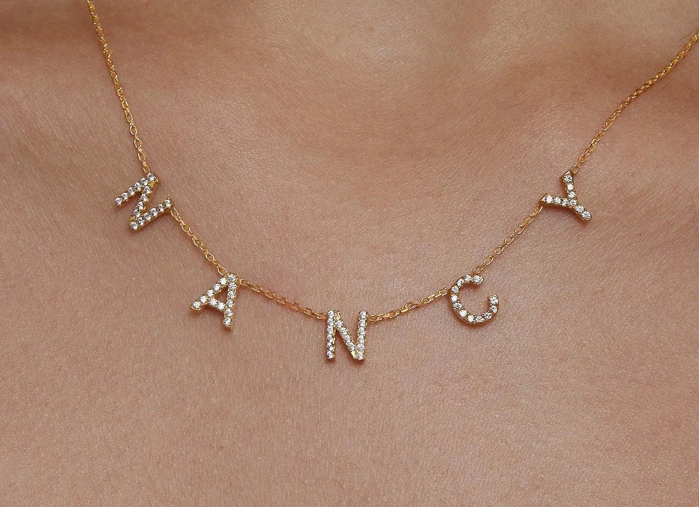 Pave Initials Necklace - 18K Gold Vermeil
