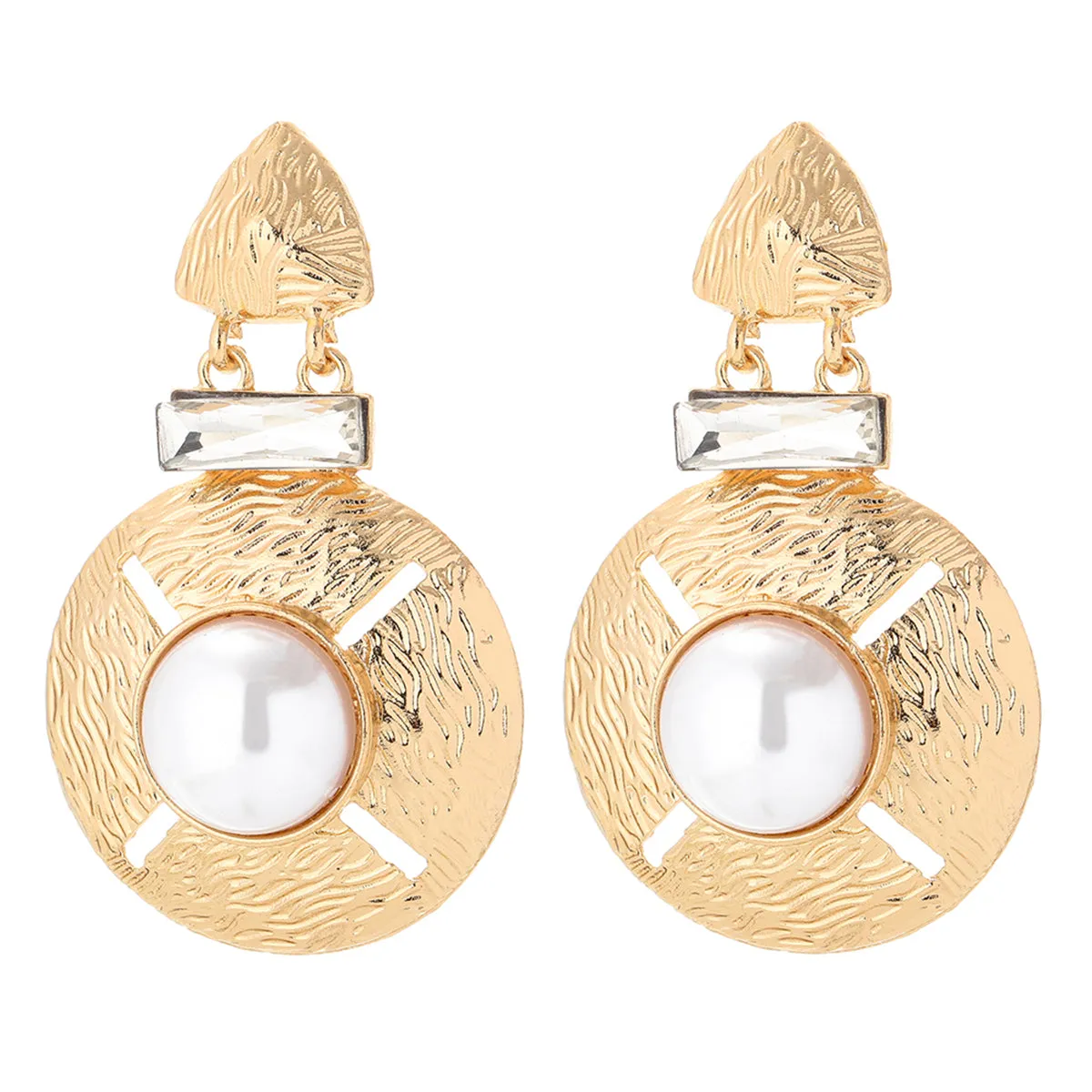 Pearl & Clear Crystal 18k Gold-Plated Round Geometric Drop Earrings
