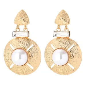 Pearl & Clear Crystal 18k Gold-Plated Round Geometric Drop Earrings