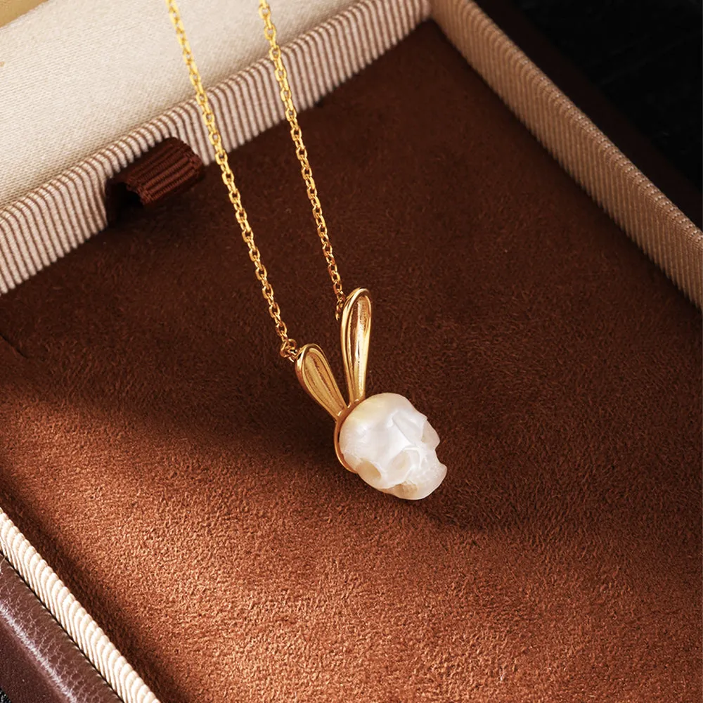 Pearl Skull Gold Bunny Ears Necklace