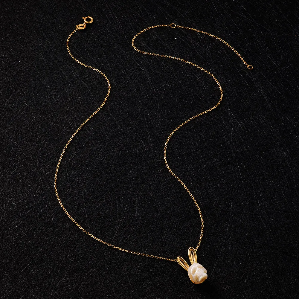 Pearl Skull Gold Bunny Ears Necklace