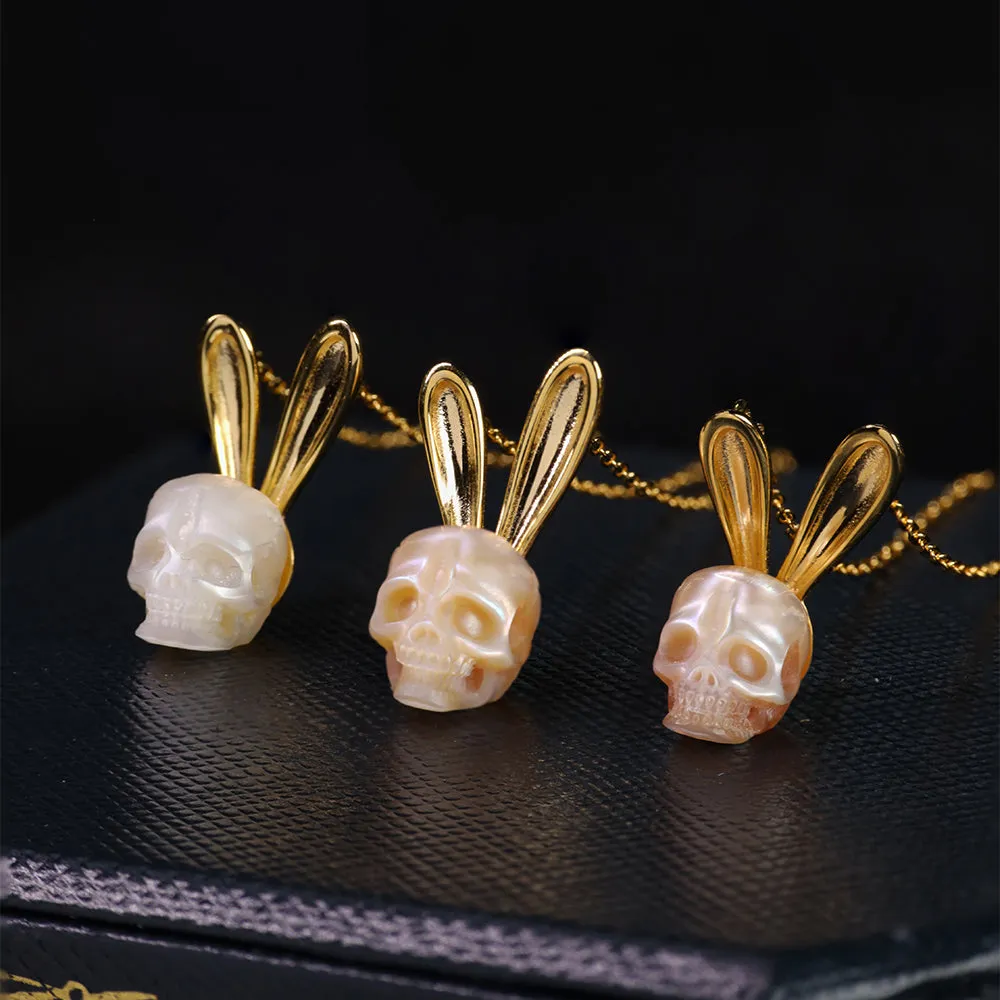Pearl Skull Gold Bunny Ears Necklace