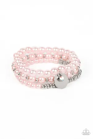 Pearly Professional - Pink - Pearl Silver Bead and Disc Paparazzi Stretchy Bracelet