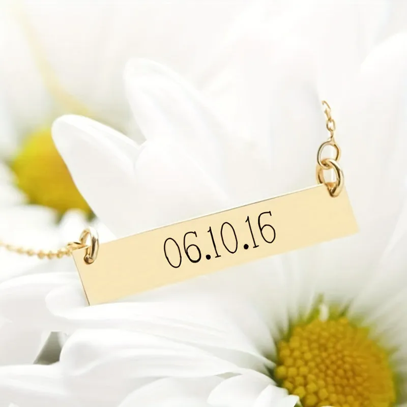 Personalized Stainless Steel Bar Necklace Custom Engraved Name Date Pendant