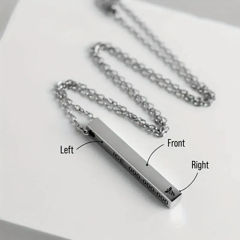 Personalized Stainless Steel Bar Pendant Necklace for Men