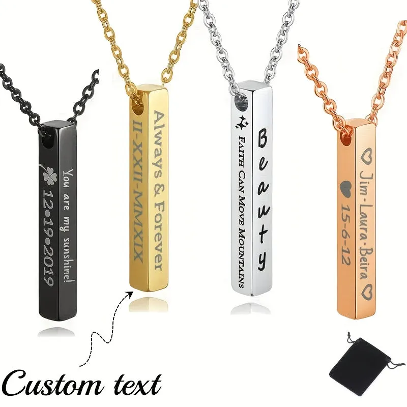 Personalized Stainless Steel Bar Pendant Necklace for Men