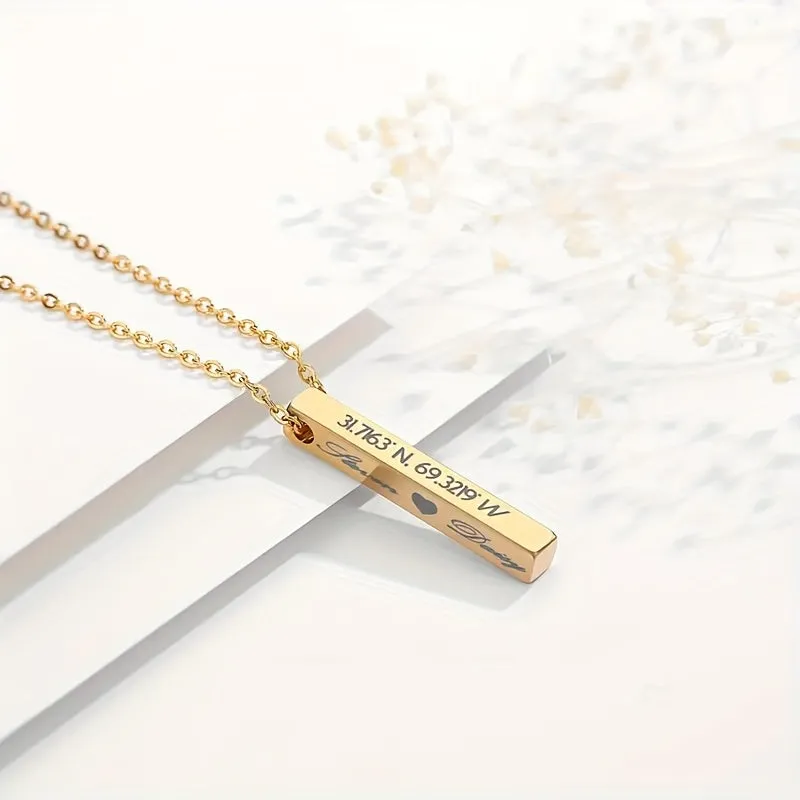 Personalized Stainless Steel Bar Pendant Necklace for Men