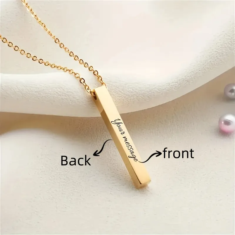 Personalized Stainless Steel Bar Pendant Necklace for Men
