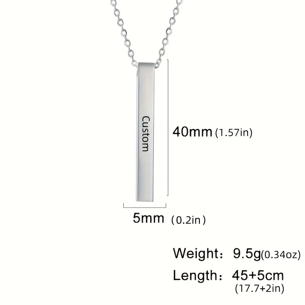 Personalized Stainless Steel Bar Pendant Necklace for Men