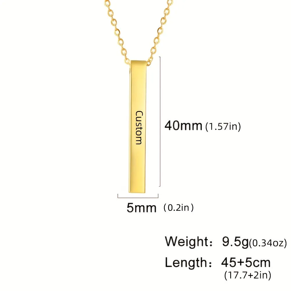 Personalized Stainless Steel Bar Pendant Necklace for Men