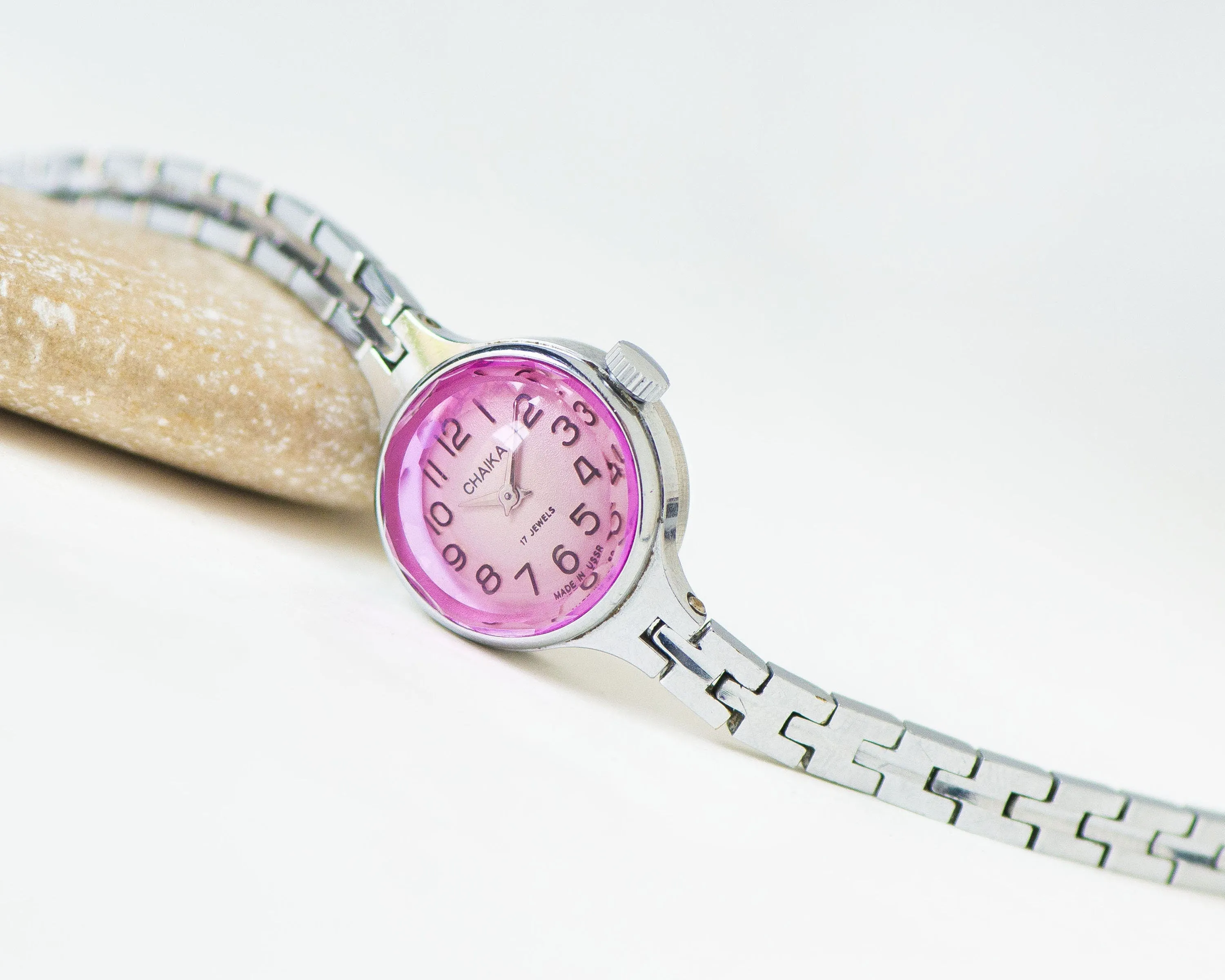 Pink cocktail watch for women chic jewelry silver shade, limited edition watch bracelet Seagull, vintage lady watch classic gift small wrist