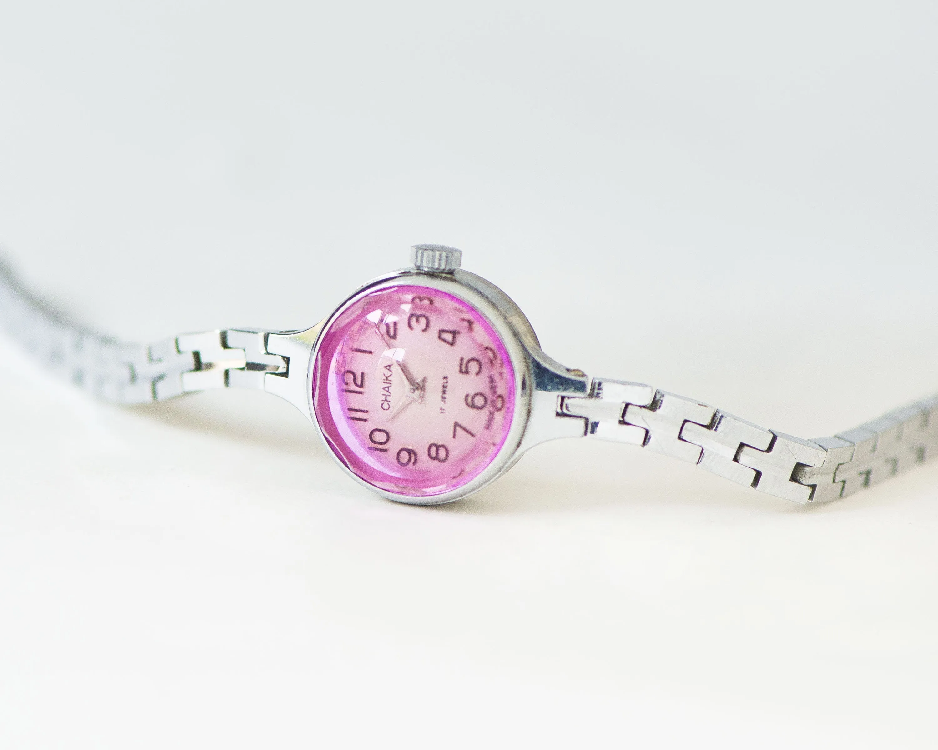 Pink cocktail watch for women chic jewelry silver shade, limited edition watch bracelet Seagull, vintage lady watch classic gift small wrist