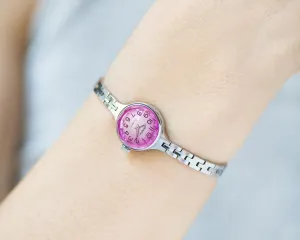 Pink cocktail watch for women chic jewelry silver shade, limited edition watch bracelet Seagull, vintage lady watch classic gift small wrist