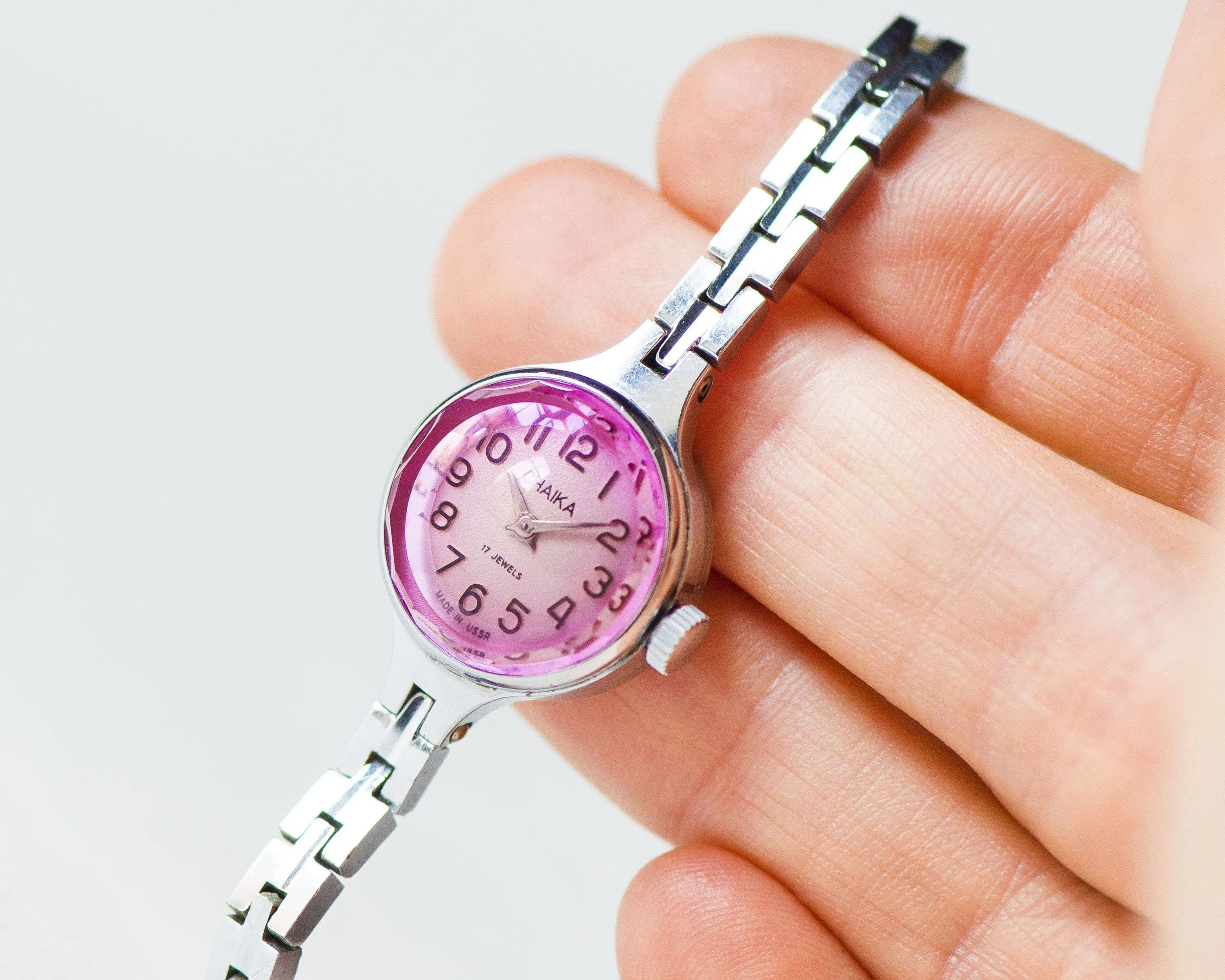 Pink cocktail watch for women chic jewelry silver shade, limited edition watch bracelet Seagull, vintage lady watch classic gift small wrist