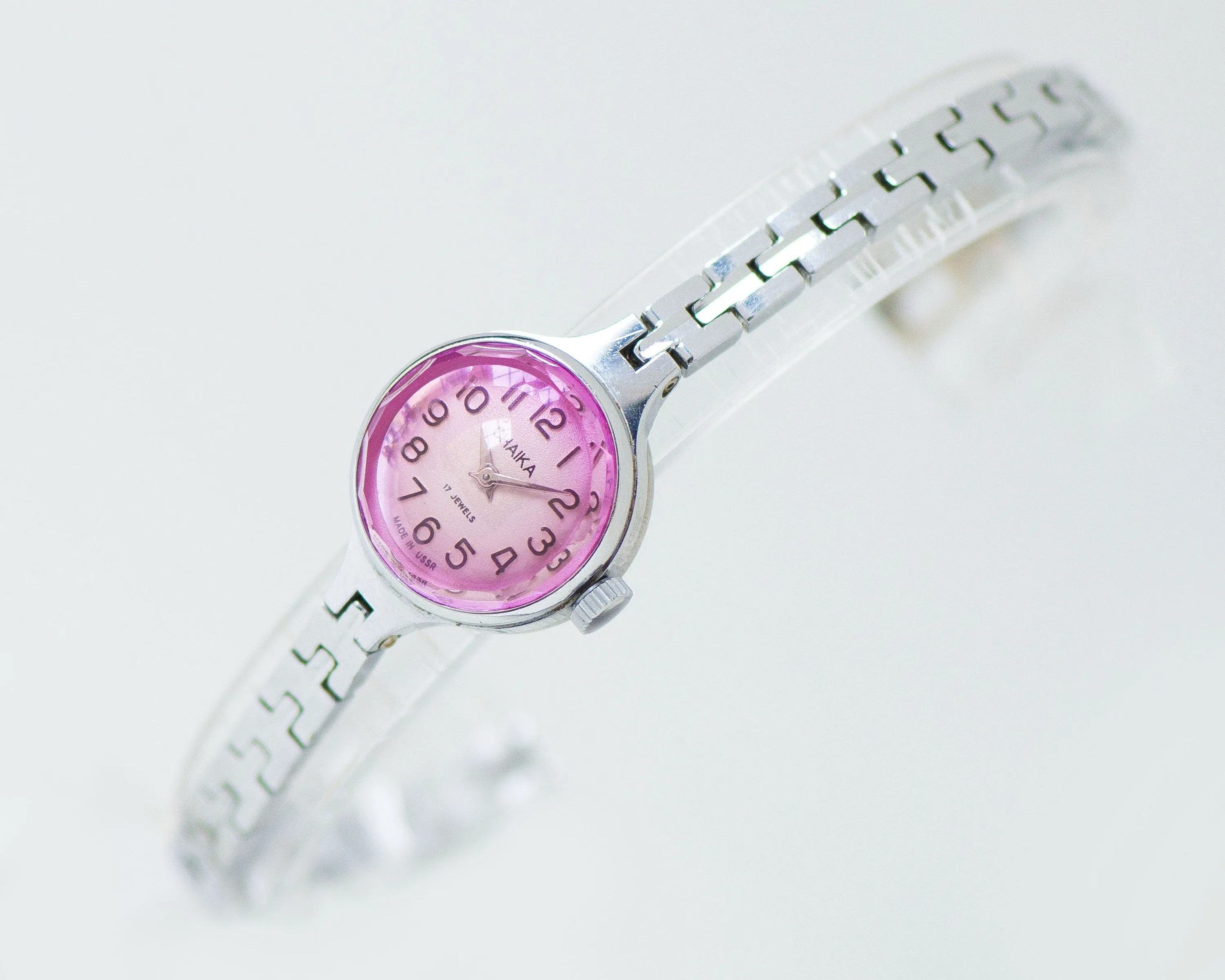 Pink cocktail watch for women chic jewelry silver shade, limited edition watch bracelet Seagull, vintage lady watch classic gift small wrist