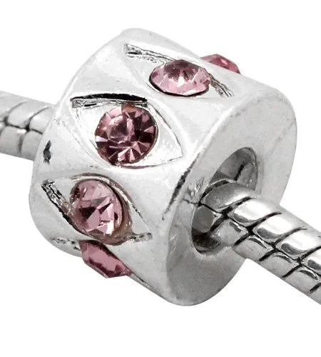 Pink  Rhinestone Bead Charm Spacer For Snake Chain Charm Bracelet